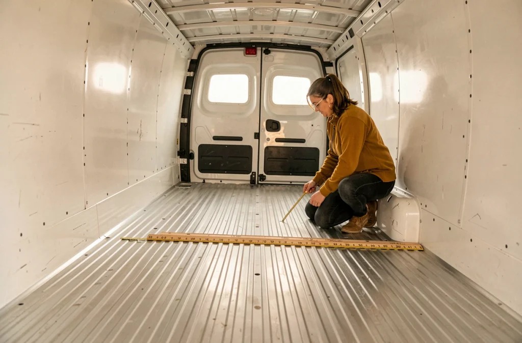 Intérieur du Renault Master 11m3 avec mesure du volume de chargement et dimensions réelles du plancher